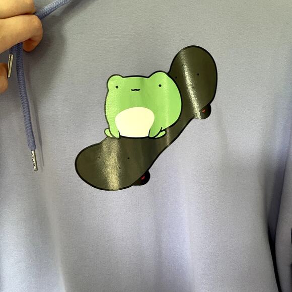 Purple hoodie sweater green frog on black skateboard cartoon design women's XL - Picture 2 of 8